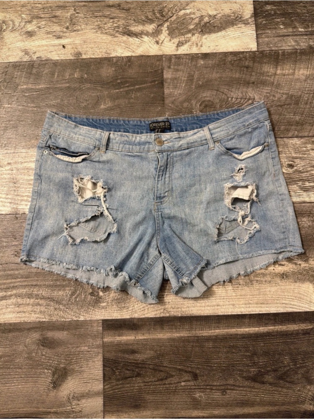 Forever 21 Light Wash Distressed Denim Shorts